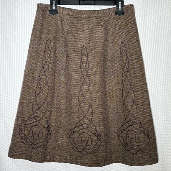 Womens 12 East 5th Herringbone Embroidered Lined A-Line Brown/Tan Dark Academia - Picture 2 of 9